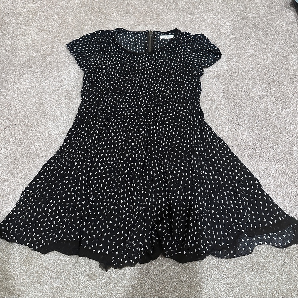 Silence + Noise Women’s Black White Casual Skater Dress Fringe Hem Size XS